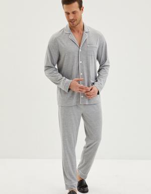 Bebe Yaka Düğmeli 2'li Düz Pijama Takımı