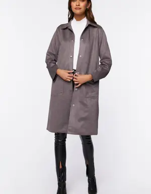 Forever 21 Faux Suede Button Front Duster Coat Steeple Grey