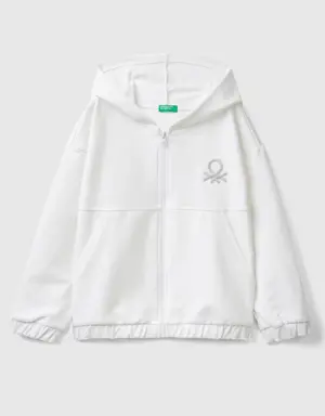 hoodie with zip and embroidered logo