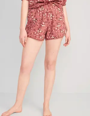 High-Waisted Floral Pajama Shorts -- 3-inch inseam red
