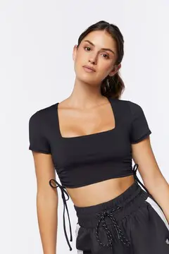 Forever 21 Forever 21 Active Ruched Drawstring Crop Top Black. 2