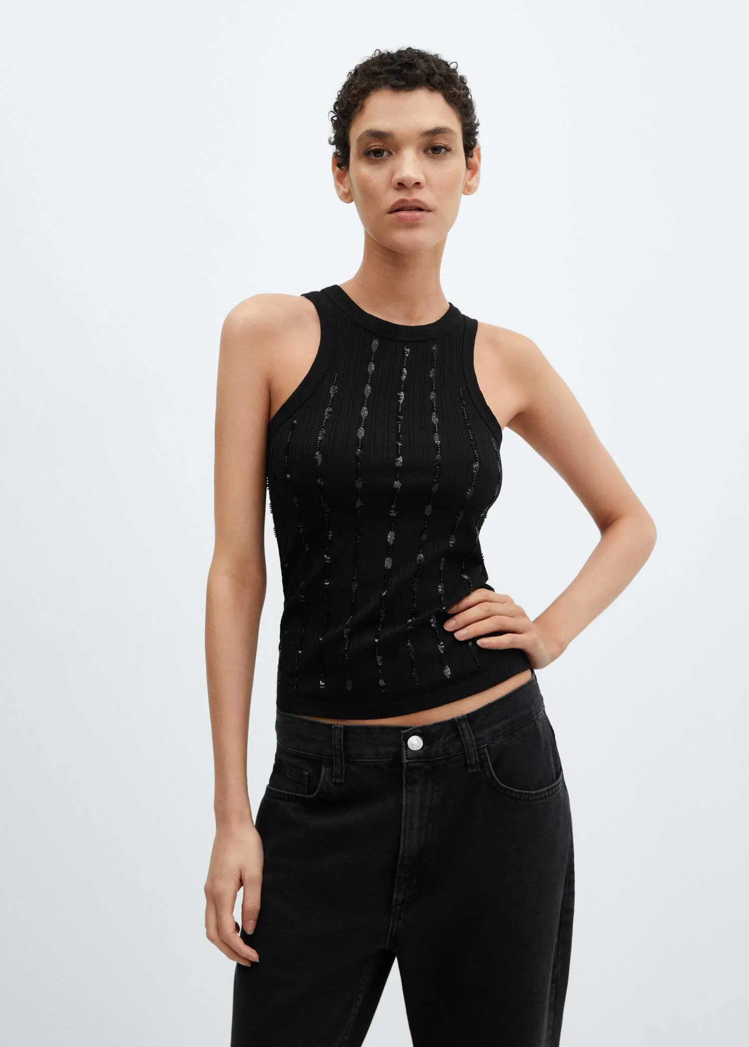 Mango Sequin embroidered knit top. 2