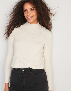 Cropped Rib-Knit Mock-Neck Sweater for Women beige