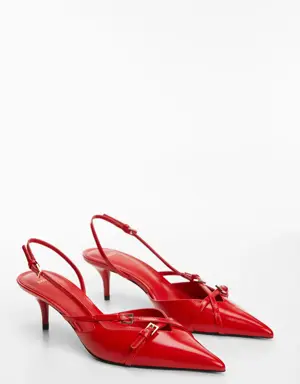 Leather heeled slingback shoe with buckles