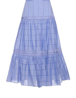 Ruffle And Stripe Detailed Blue Midi Voile Skirt