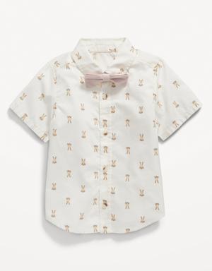 Short-Sleeve Printed Poplin Shirt & Bow-Tie Set for Toddler Boys white