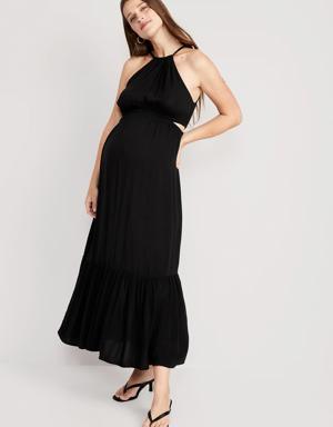 Maternity Waist-Defined Halter Maxi Dress black