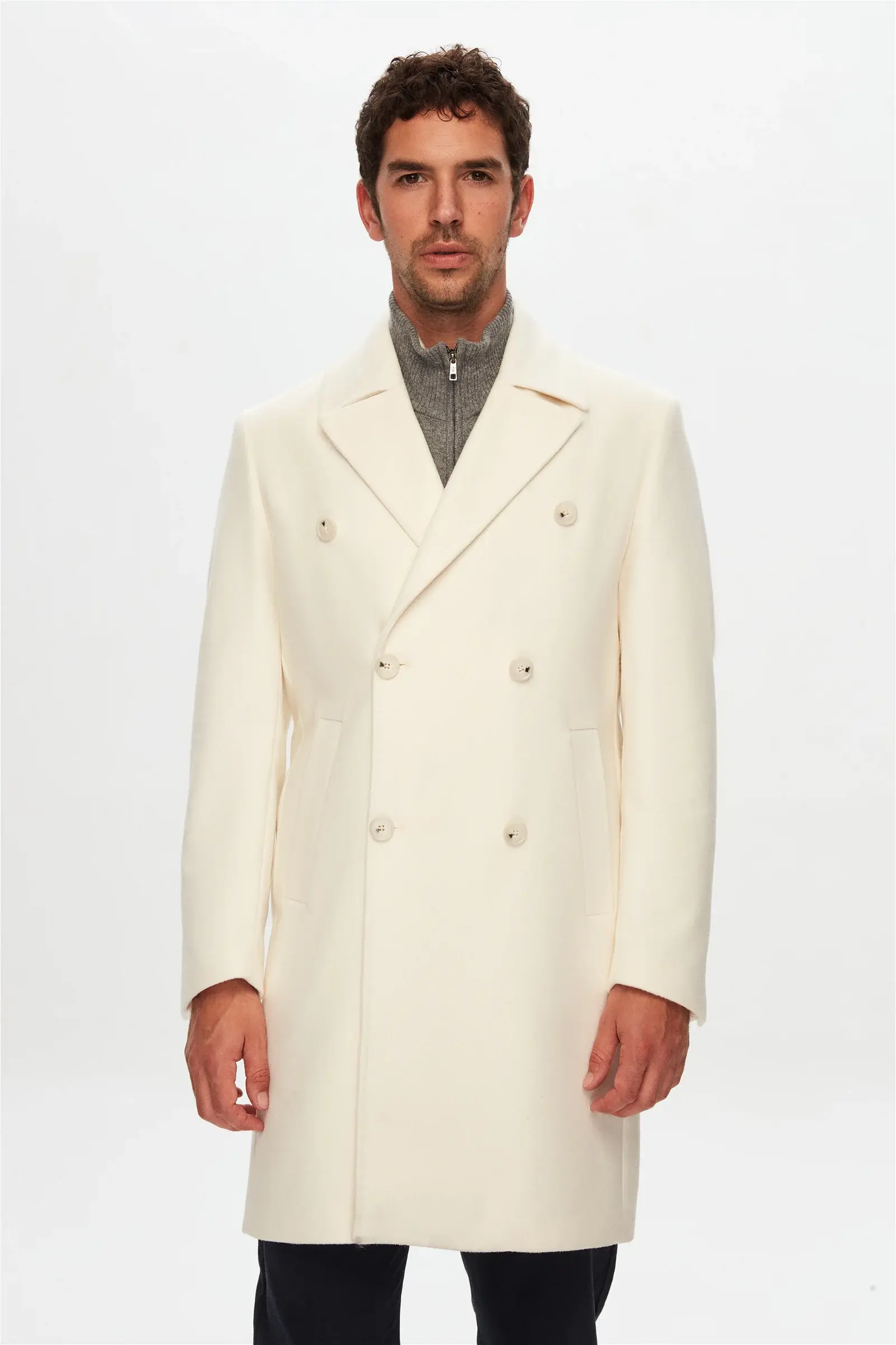 Damat Tween Damat Regular Fit Ekru Kaşmir-Yün Karışımlı Palto. 1