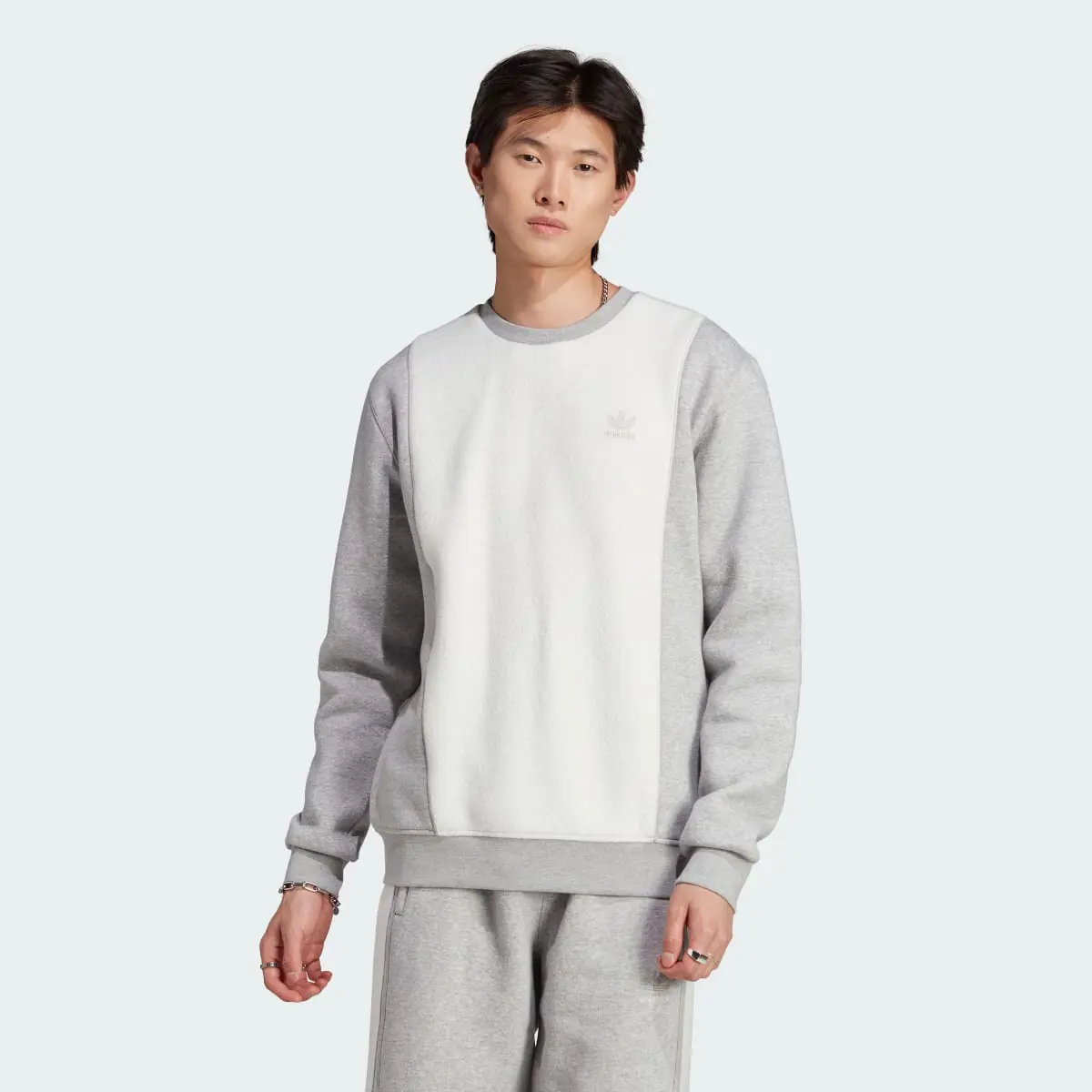 Adidas Essentials+ Trefoil Reverse Material Crew Sweatshirt. 2