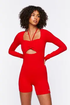 Forever 21 Forever 21 Active Strappy Cutout Romper High Risk Red. 2