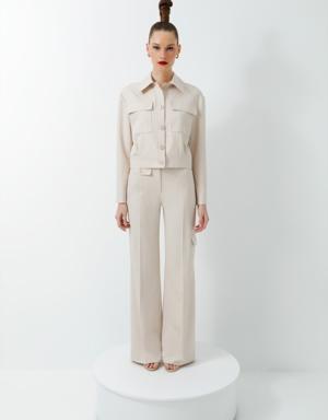 Beige Suit With Pocket Detailed Jacket and Trousers