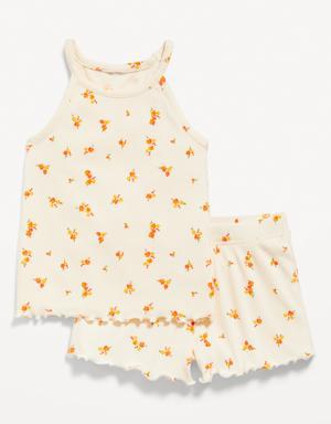 Printed Rib-Knit Lettuce-Edge Tank & Shorts Set for Toddler Girls multi