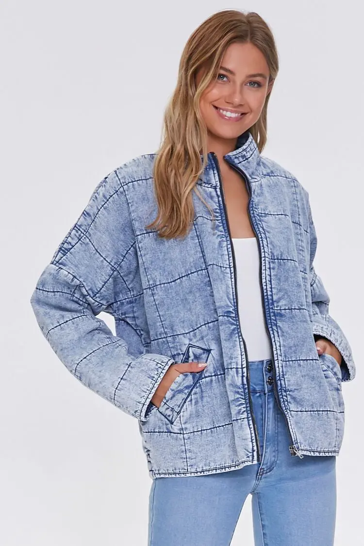 Forever 21 Forever 21 Acid Wash Quilted Denim Jacket Medium Denim. 1