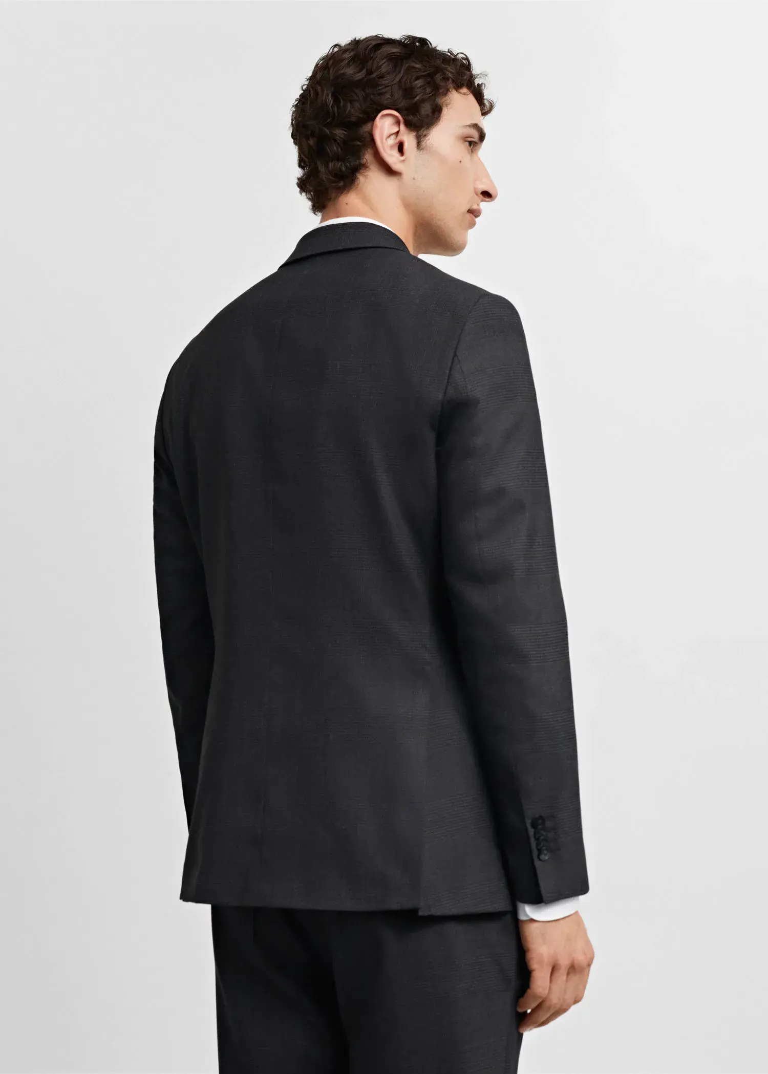 Mango Slim-fit check wool suit blazer. 3