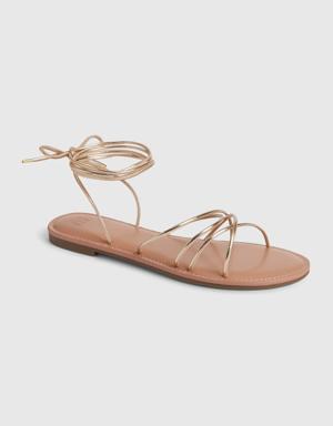Strappy Lace-Up Sandals gold