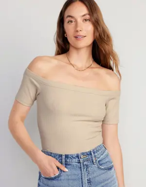 Old Navy Fitted Off-The-Shoulder T-Shirt for Women beige