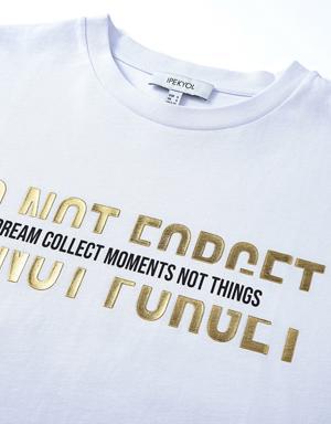 3D slogan baskılı tişört