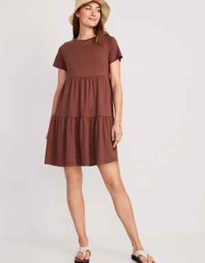 Tiered Mini Swing T-Shirt Dress for Women brown