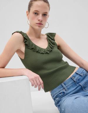 Ruffle Rib Sweater Tank Top green