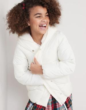 Sherpa-Lined Hooded Puffer Jacket for Girls white