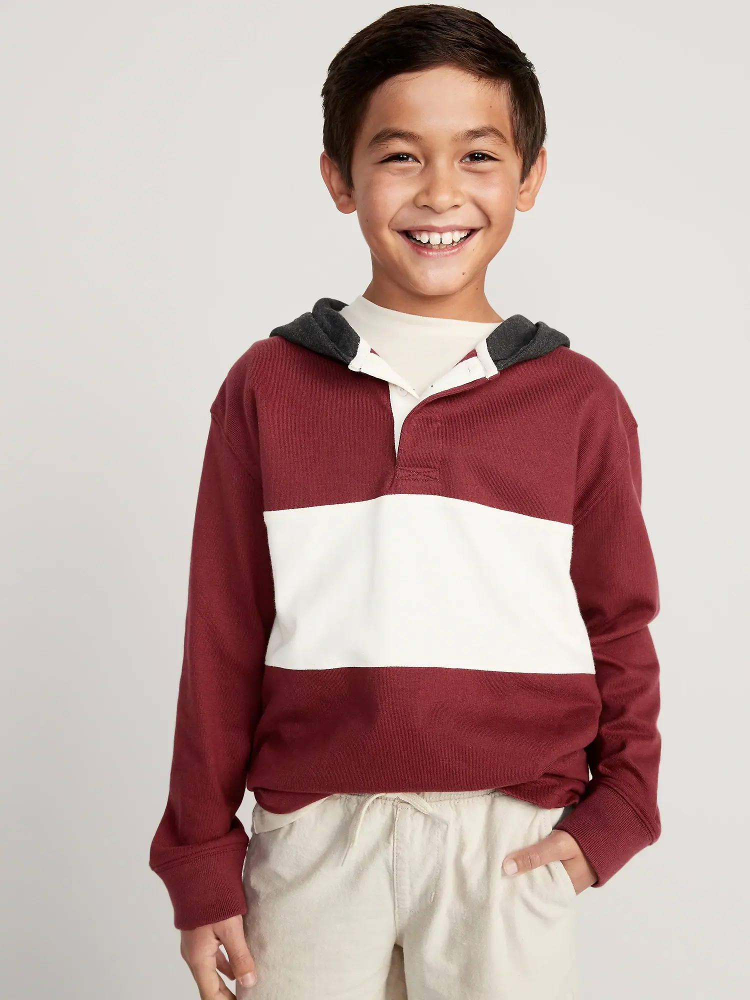 Old Navy Long-Sleeve Hooded Rugby Polo Shirt for Boys multi. 1