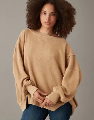 American Eagle Oversized Big Hug Waffle Sweatshirt. 1