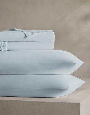 Washed Cotton Percale Sheet Set blue