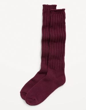 Slouchy Rib-Knit Boot Socks for Women red