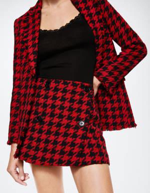Houndstooth mini-skirt with buttons