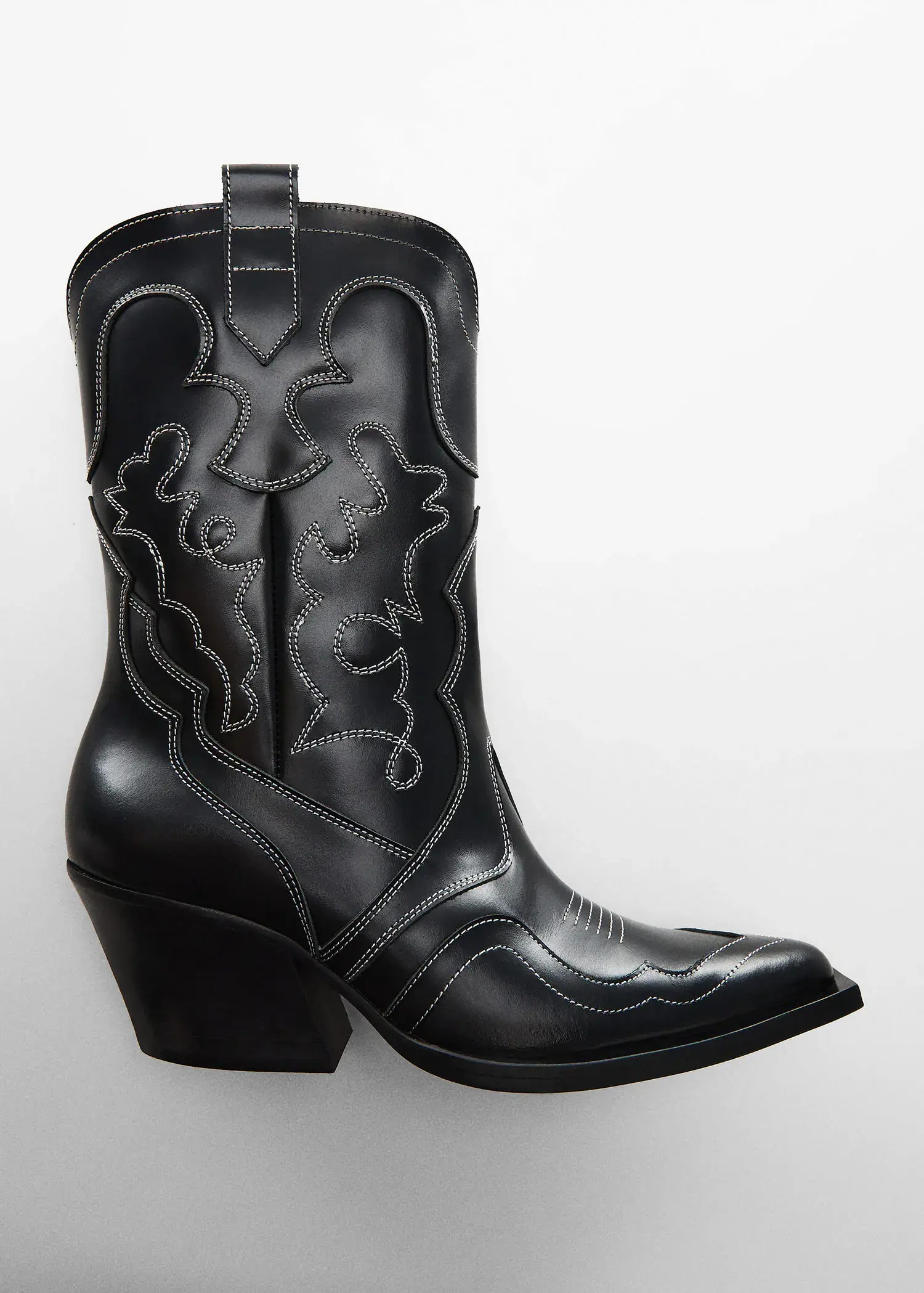 Mango Leather cowboy ankle boots with seams. 1