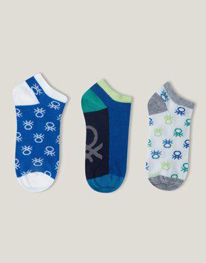 Erkek Çocuk Mix Benetton Logolu 3lü Patik Çorap