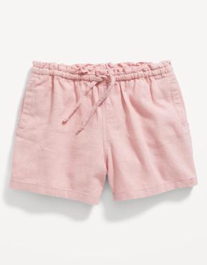 Functional Drawstring Linen-Blend Pull-On Shorts for Toddler Girls pink