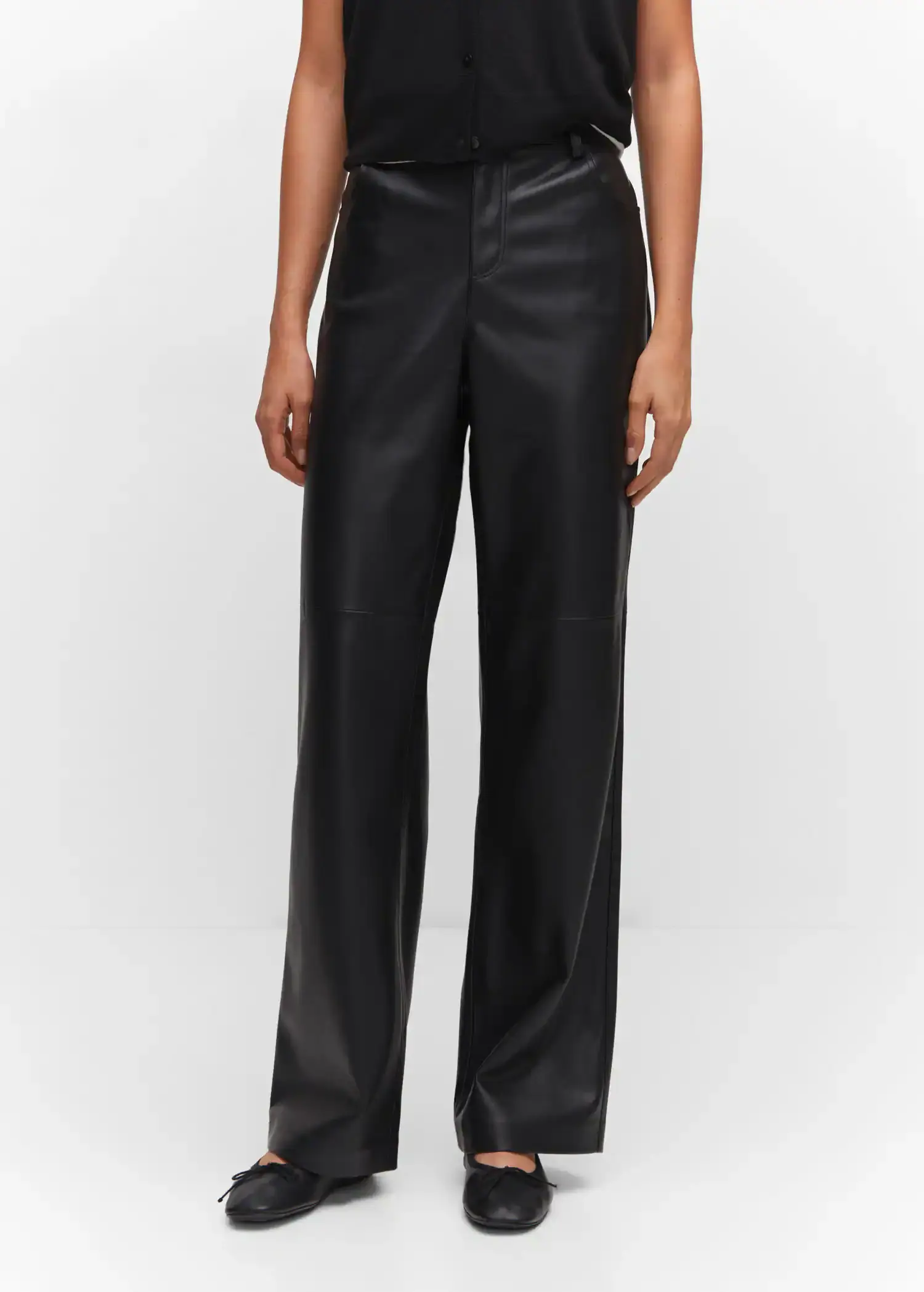 Mango Mid-rise leather effect trousers. 2