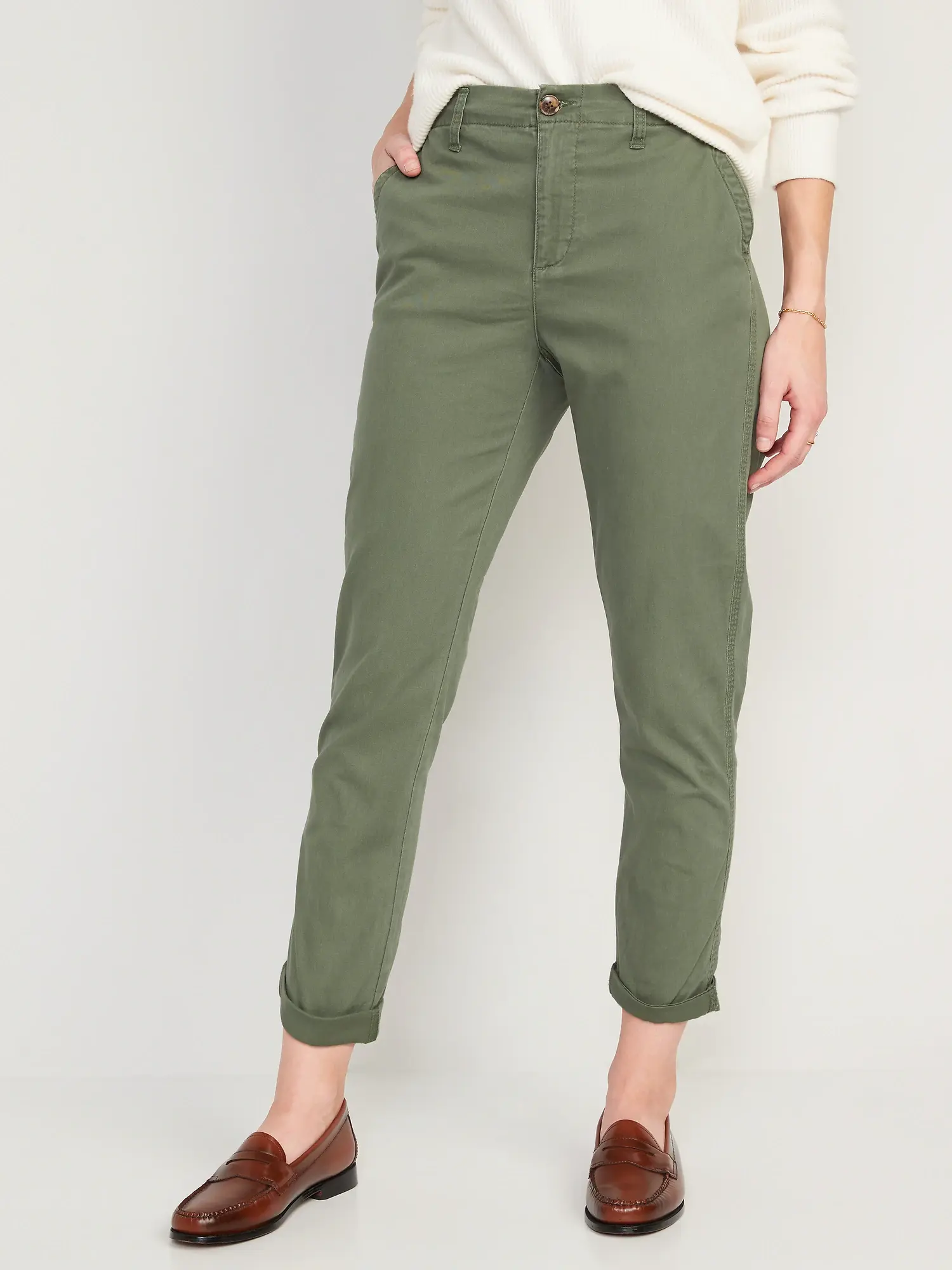 Old Navy High-Waisted OGC Chino Pants for Women green. 1