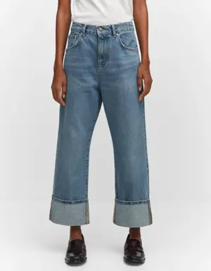 Wideleg jeans with turned-up hem