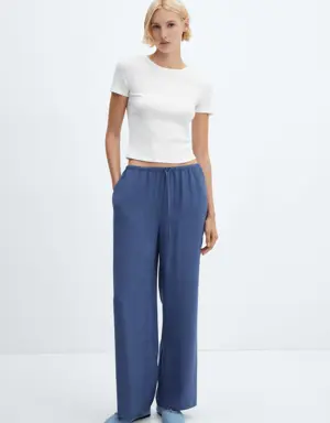Wideleg pants with elastic waist