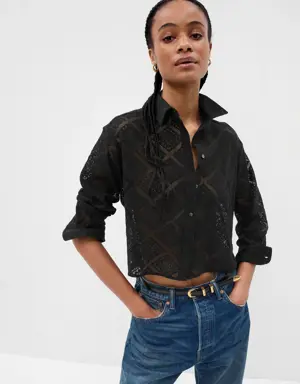 Cropped Crochet Shirt black