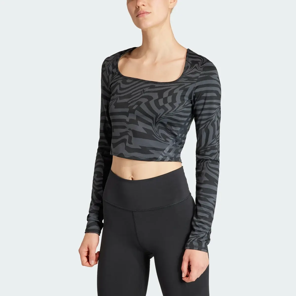 Adidas TrainIcons Training Jacquard Crop Long-Sleeve Top. 1