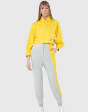 Raincoat Embroidery Applique Detailed Crop Yellow Sweatshirt