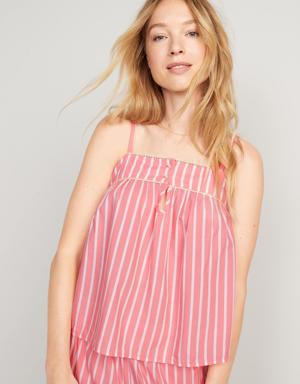 Striped Smocked Pajama Cami Swing Top pink