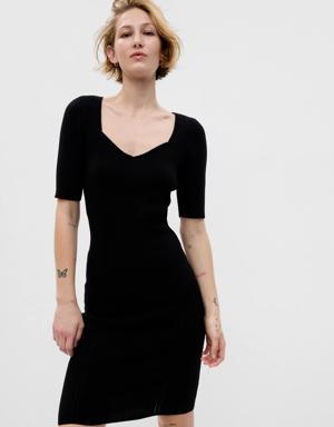 Gap Puff Sleeve Sweetheart Rib Midi Dress black