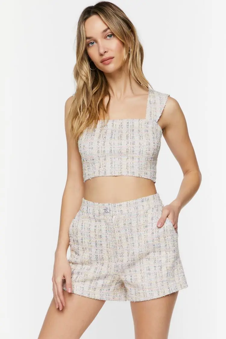 Forever 21 Forever 21 Jacquard Crop Top &amp; Shorts Set White/Multi. 1