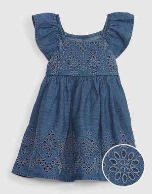 Baby Eyelet Denim Dress with Washwell blue