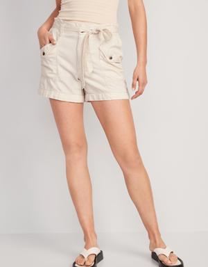 Extra High-Waisted Cargo Shorts for Women -- 4-inch inseam beige