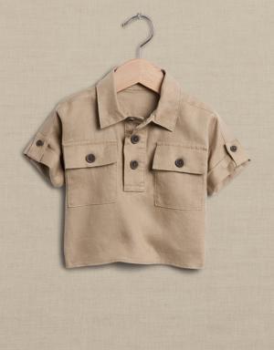 Linen Explorer Shirt for Baby beige