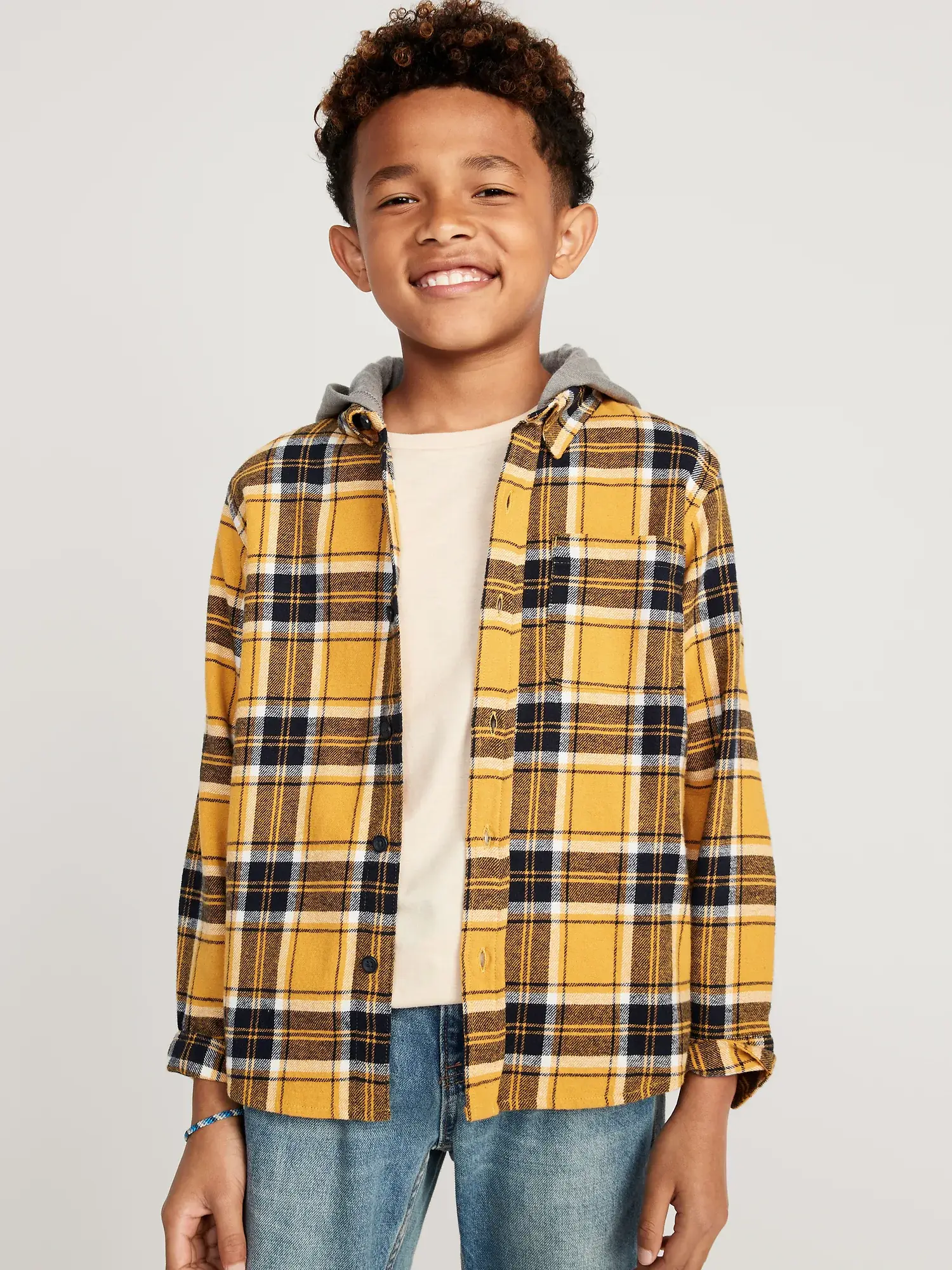 Old Navy Hooded Soft-Brushed Flannel Shirt for Boys yellow. 1