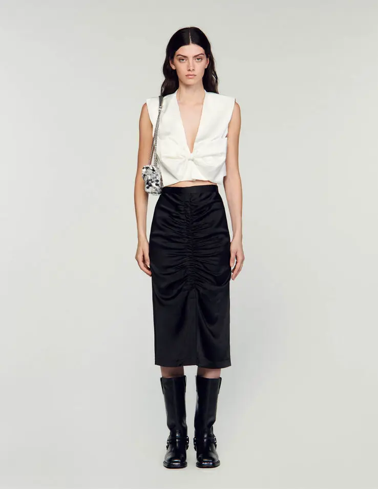 Sandro Satin-effect midi skirt. 1