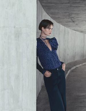 Satin blouse with floral polka-dots