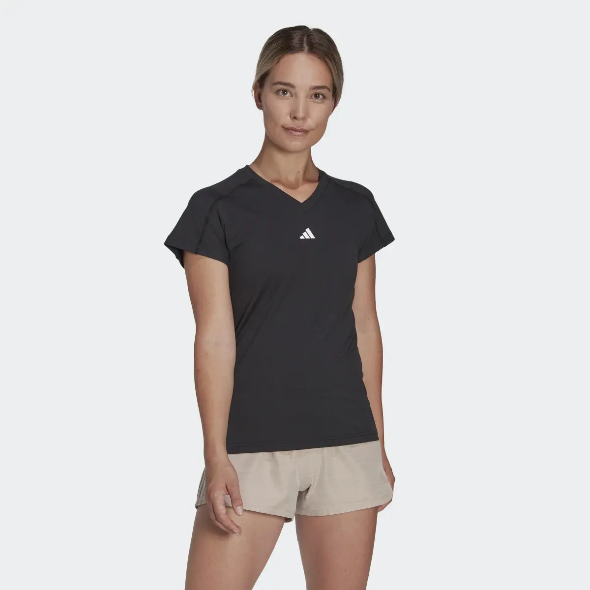 Adidas AEROREADY Train Essentials Minimal Branding V-Neck T-Shirt. 2