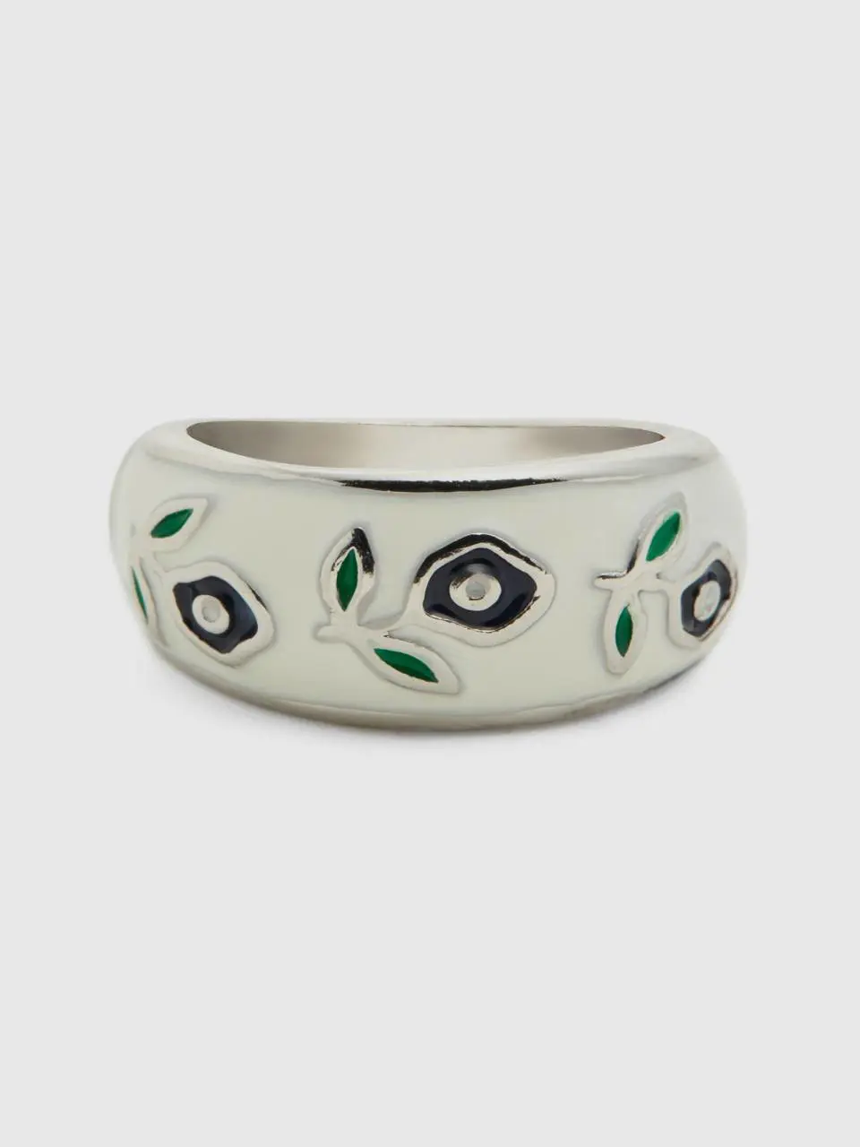 Benetton white band ring with dark blue flowers. 1